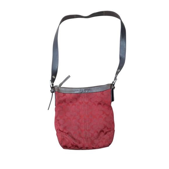 Coach Burgundy Red Canvas Monogram Logo Crossbody Bag Purse - Picture 4 of 7